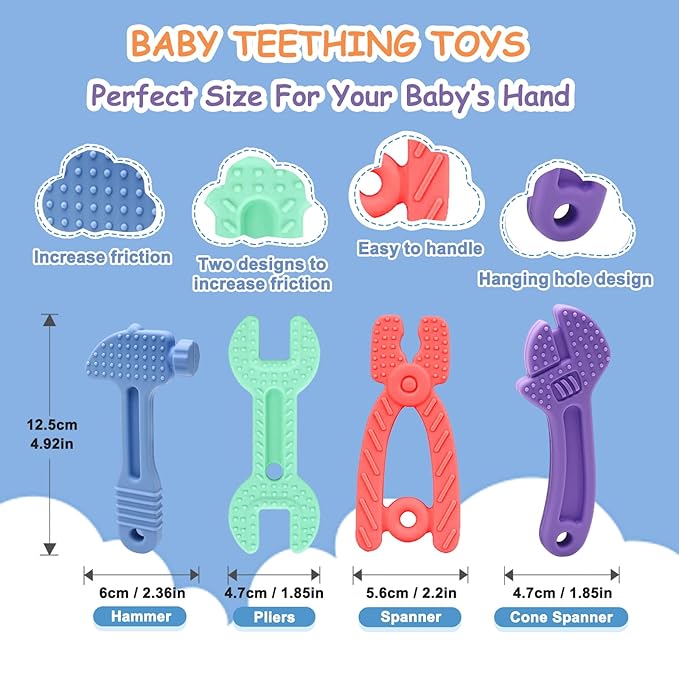 Baby Teething Toys [Original] - Silicone Teethers for Babies, Tools Set Baby Teether Chew Toys Teething Relief, Stuff Essentials and Gifts for Toddler Infant Boys Girls 3+ Months | 4 Pieces