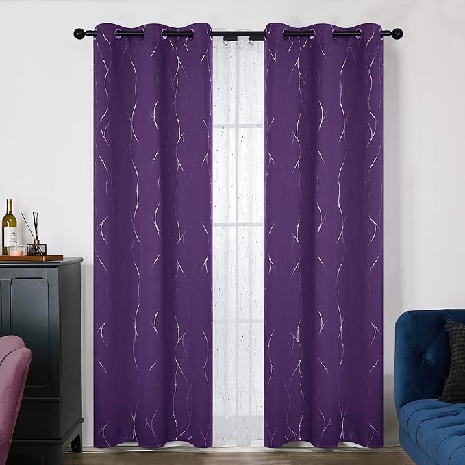 Deconovo Blackout Curtain for Bedroom, 38 x 90 Inch, Thermal Insulated Soundproof Purple Curtains, Grommet Top, Machine Washable, Set of 2 Panels for Living Room Nursery Party Apartment Home Decor