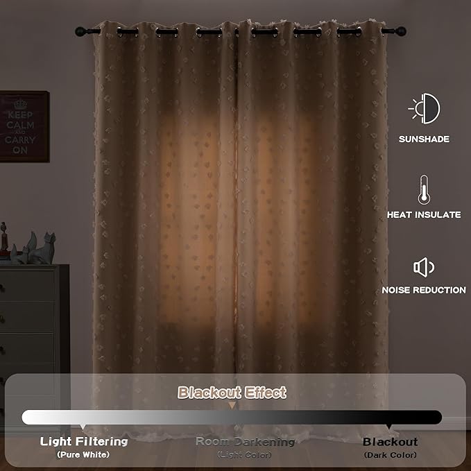MYSKY HOME Beige Curtains for Bedroom 95 Inches Long Living Room Curtain with Beige Pom Pom Sheer for Dining Room Grommet Double Layer Nursery Curtain Toddler Room Darkening Window Drapes 52 Wide