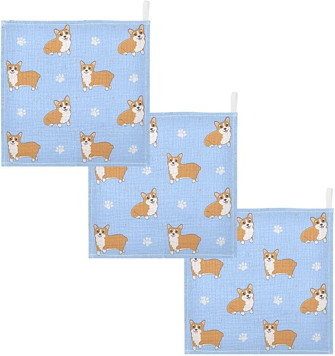 vvfelixl Corgi Paws Baby Burp Cloths Baby Muslin Washcloths for Boys Girls Cotton Baby Face Towel for Newborn Infants Soft and Absorbent 11.8 X 11.8 in, 5 Pack