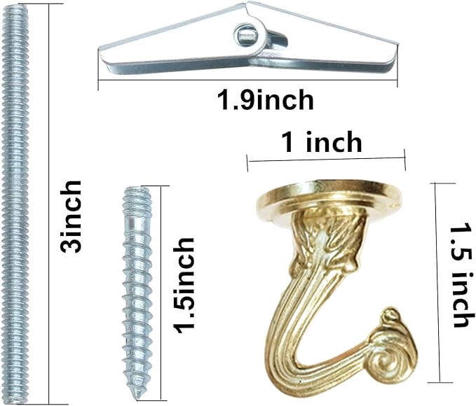 6 Sets White Ceiling Hooks for Hanging Plant, Heavy Duty Swag Toggle Hooks with Hardware (Gold)