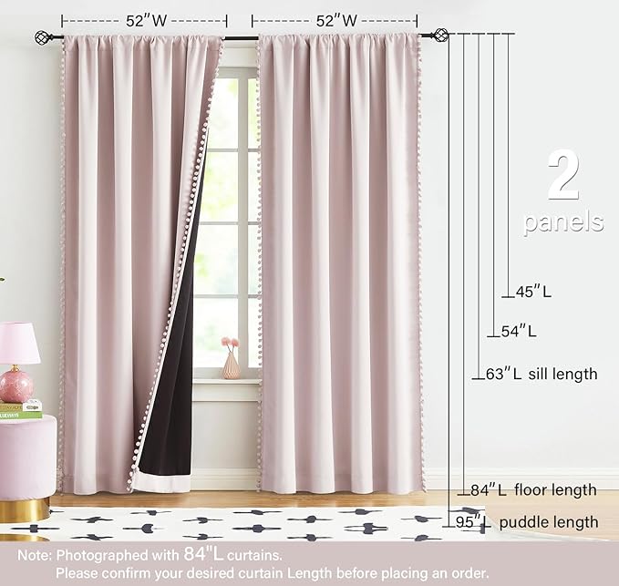 Treatmentex Blackout Window Curtains for Bedroom Pink Girls Room Curtains 54" Length Thermal Insulated Curtain Panels 52" W x 54" L 2 pcs Rod Pocket