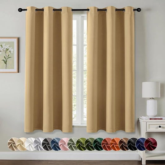 MIULEE Gold Blackout Curtains for Bedroom Living Room 54 Inches Long 2 Panels, Thermal Insulated Room Darkening Drapes Solid Grommet Noise Reduction Light Blocking Window Treatments 40x54 Inch
