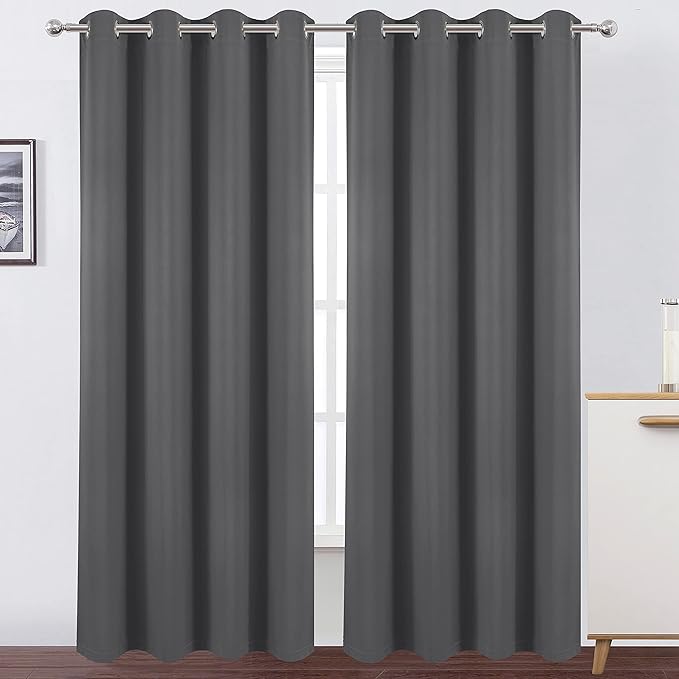 LEMOMO 100% Blackout Curtains with Black Lining/52 x 84 Inch/Set of 2 Panels Thermal Insulated Room Darkening Curtains for Bedroom, Frost Grey