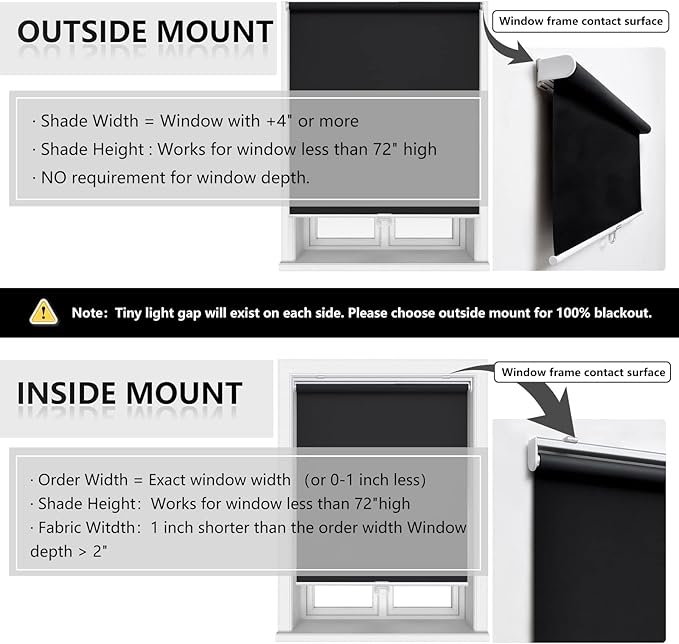 Cordless Roller Shades Blackout Blinds for Windows Room Darkening Rolled Up Shades with Spring System, UV Protection Window Shades Door Blinds for Home and Office (21" W x 72" H, Black)
