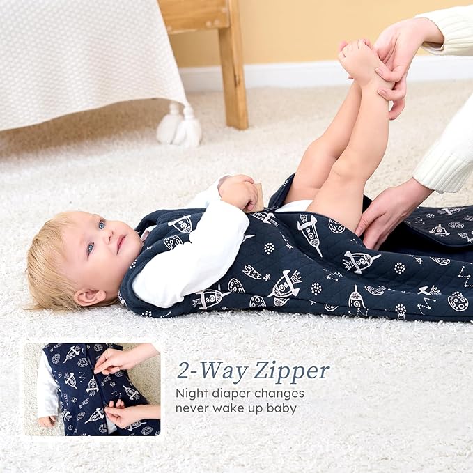 Looxii Baby Sleep Sack 12-18 Months 2.5 TOG Baby Wearable Blanket, Cotton Quilted Toddler Sleeping Sack 2-Way Zipper Warm Winter Sleep Sack for Baby Boys Girs