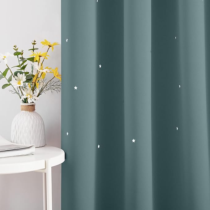 NICETOWN Greyish Blue Star Blackout Curtains for Kid's Bedroom, Grommet Thermal Insulated Room Darkening Nursery Curtains for Living Room/Thanksgiving, (34 x 54 Inch, Set of 2 Panels)