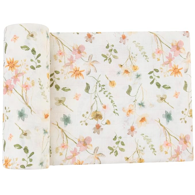 LifeTree Baby Swaddle Blankets, Muslin Swaddle Blankets Boys Girls Swaddling Wrap Receiving Blanket for Newborn, 70% Viscose Bamboo and 30% Cotton, Large 47" x 47", WildFloral Pattern