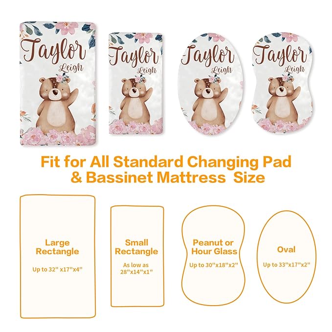 Custom Changing Pad Cover Set - Jersey Knit Ultra Soft Unisex Waterproof Diaper Changing Table Covers with Personalized Name for Baby Boys Girls - Comfy Cozy 2 Pcs Set Style16