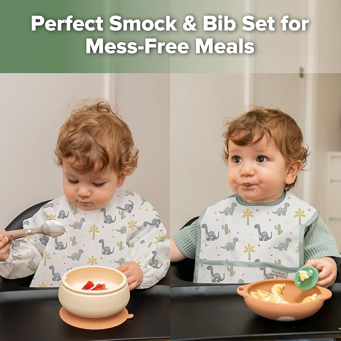 haakaa Long Sleeve Baby Bib, Waterproof & Adjustable Baby Smock Bib for Eating, Painting & Play, Easy Wipe Clean, 6–24M
