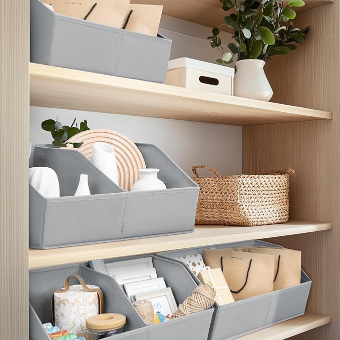 Closet Organizers and Storage Bins - 8 Pack Collapsible Divided Trapezoidal Cube Storage Bins Baskets For Organizing Clothes Blankets,Toys, Books, Towels(Light Grey)