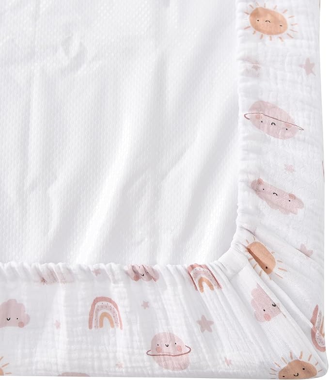 Changing Pad Cover for Baby Girls Boys - 100% Organic Cotton Muslin Changing Pad Sheets with Secure 360° Elastic Fit, Ultra-Soft for Delicate Skin, 2 Pack