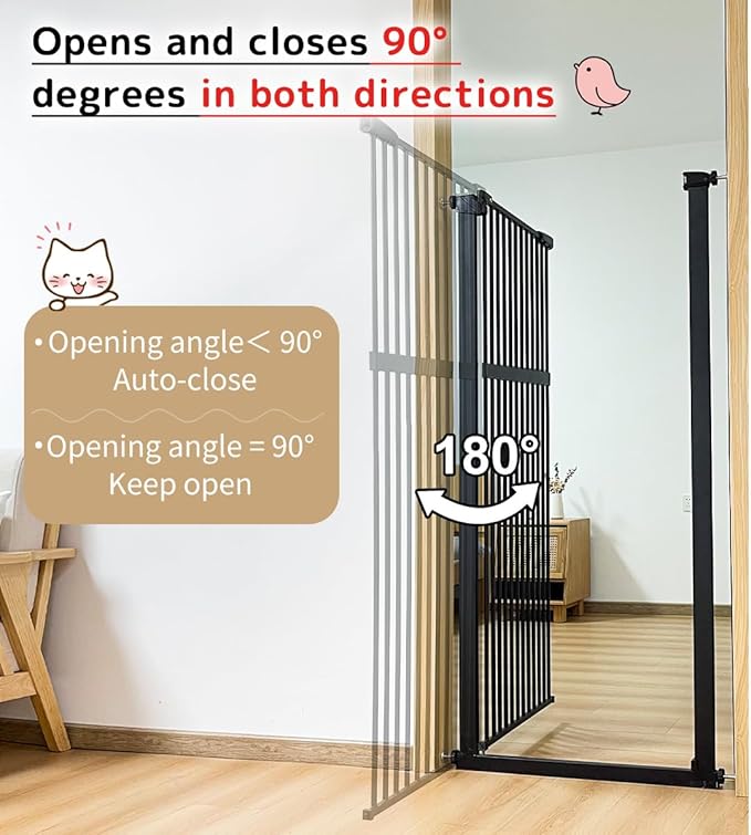 Lumizone Extra Tall Pet Gate 55.12" High Pressure Mounted 30.12"-34.05" Extra Wide (9 Sizes) 1.37" Gap for Cat Dog Stairs Doorway Hallway No Drilling Auto-Close (30.12"-34.05" W, Black)