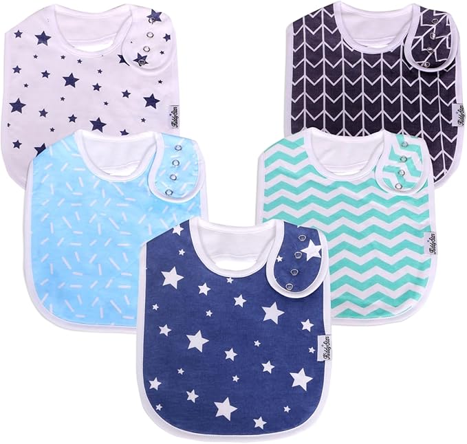 KiddyStar Organic Cotton Baby Bibs for Boys & Girls – Soft, Absorbent Teething & Drool Bibs - Adjustable Snaps for Toddlers