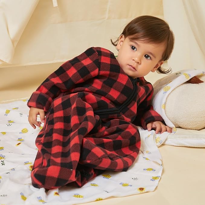 DaysU Micro Fleece Baby Sleep Sack 18-24 Months with Long Sleeves 1.5 TOG, Plush Warm Baby Wearable Blanket with 2-Way Zipper, Unisex Sleeping Bag for Toddler, Buffalo Plaid
