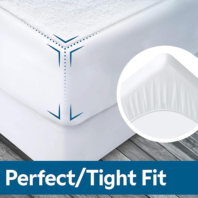 Guardmax Terry Cotton Full Size Mattress Protector - Waterproof & Dust Mite Proof Mattress Cover with Stretchable Pockets - Soft, Comfortable, & Noiseless Waterproof Fitted Sheet.(54 x 75 x 13)