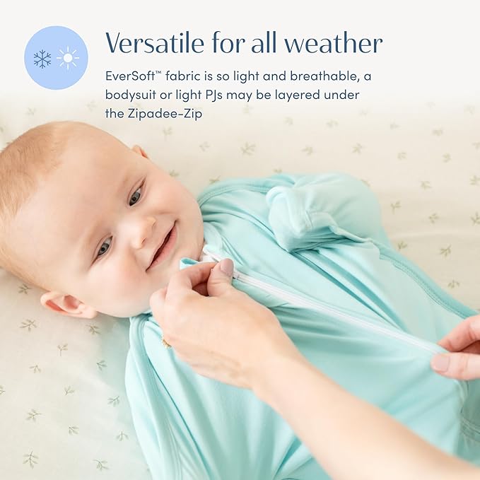 SleepingBaby Bamboo Zipadee-Zip Transition Swaddle – EverSoft Wearable Blanket with Two-Way Zipper for Easy Diaper Changes, Large 12-24 months, Sea Glass