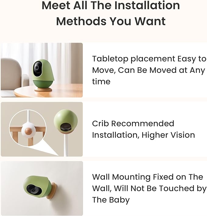 Monai Baby Monitor with Camera and Audio, 3K UHD, 6X Zoom, WiFi Video Monitor for Room or Travel, Pan 350° Tilt 65°, AI Cry Detection, Virtual Fence, Face-Cover Alerts, Sleep Monitoring, Night Vision