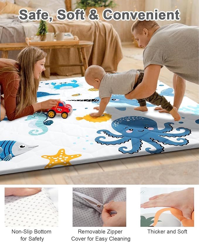 Premium Foam Baby Play Mat 59x59 – Removable & Machine Washable Cover, Extra Thick Padding Playpen Mat, Non-Slip Crawling Mat, Easy to Clean for Infants, Toddlers & Babies
