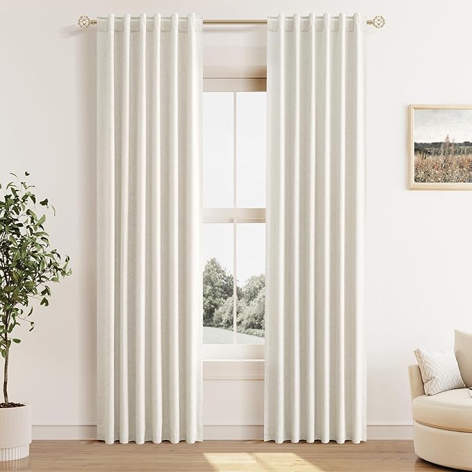 Guken Cream 100% Blackout Linen Curtains 40 Inch Wide by 80 Inch for Living Room Bedroom Back Tab Thermal Insulated Black Out Drapes Room Darkening Window Curtains