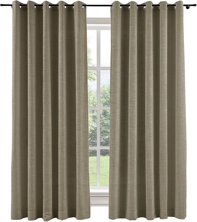 ChadMade 84 Inches Long Luxury Linen Drape Safe Room Darkening Curtain for Patio Door Glass Door Studio 84Wx84L, 1 Panel, Oak, Tallis Collection