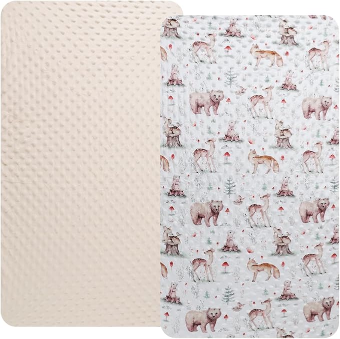 Dot Bassinet Sheet Set 2 Pack Stretch Fitted Bedside Sleeper Bassinet Sheets Sheets,Ultra Soft, for Baby Girls and Boys Cream, Fox Deer Bear