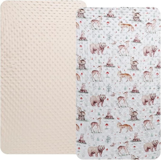 Dot Bassinet Sheet Set 2 Pack Stretch Fitted Bedside Sleeper Bassinet Sheets Sheets,Ultra Soft, for Baby Girls and Boys Cream, Fox Deer Bear