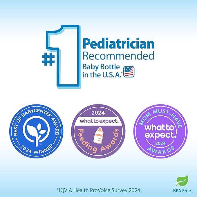 Dr. Brown’s Natural Flow® Anti-Colic Options+™ Wide-Neck Baby Bottles 5 oz/150 mL, with Level 1 Slow Flow Nipple, 4 Pack, 0m+