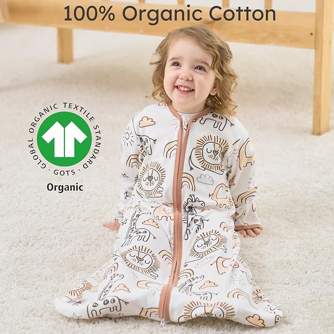 Yoofoss Baby Sleep Sack 0-6 Months Long Sleeve Wearable Blanket Baby 100% Cotton 2-Way Zipper 0.5 Tog Newborn Sleeping Sack, Lightweight(Small)
