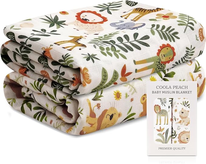 Baby Muslin Swaddle Blankets,2 Pack Receiving Blanket Baby Girl & boy,Large47 x 43 inches,Soft & Skin Friendly Baby Blanket Wrap(Animals)