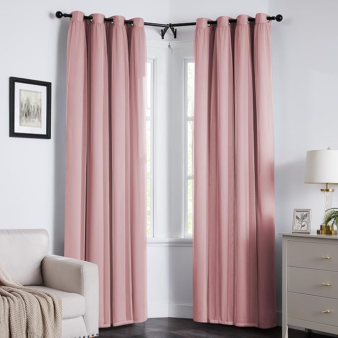 100% Blackout Curtains for Bedroom, Double Layer Pink Curtains, Black Out Curtain 96 inch Long with Sheer Overlay for Living Room, Room Darkening Window Drapes with Grommet, 52" W x 96" L