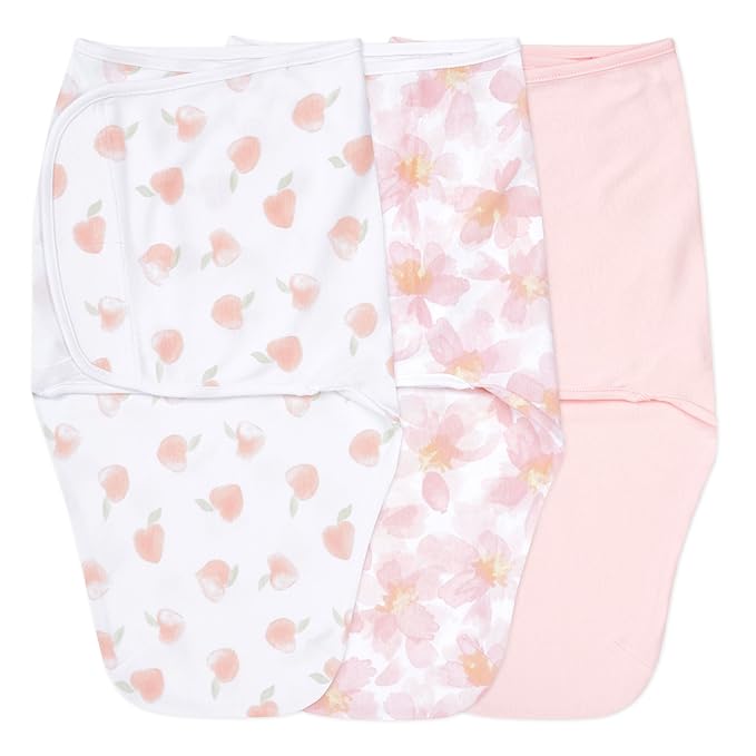 aden + anais Easy Swaddle Wrap, Newborn Wearable Swaddle Blanket, Adjustable Fasteners, 100% Cotton, 3 Pack, 0-3 Months, Garden Floral