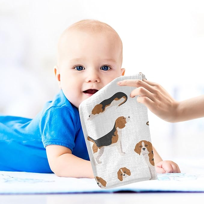 vvfelixl Baby Muslin Washcloths Beagle Puppy Baby Burp Cloths Cotton Baby Face Towel for Newborn Infants Boys Girls Soft and Absorbent 11.8 X 11.8 in, 3 Pack