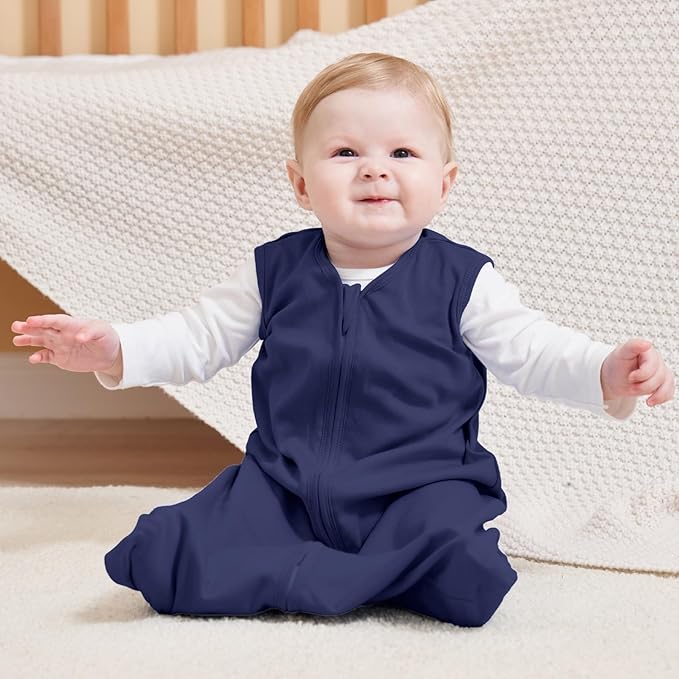 FIEMOL Baby Sleep Sack 0-6 Months, 100% Cotton Sleeping Sack for Newborn and Infant, 3 Pack Baby Wearable Blanket, 0.5 Tog Lightweight Double Zipper Sleep Bag Cyan
