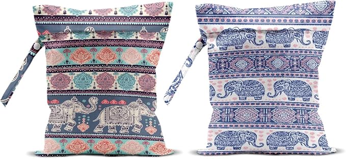 Hanamiya Na Elephant Gifts for Women, 2Pcs Elephant Wet Bags, Wet Dry Bag Reusable Zipper Pouch for Swimsuit, Diapers, Pool, Beach, Dirty Yoga Gym Clothes, Toiletries, Waterproof Birthday Gifts