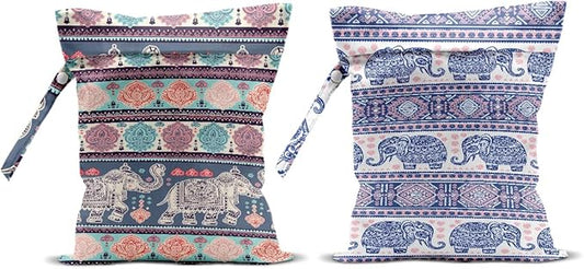 Hanamiya Na Elephant Gifts for Women, 2Pcs Elephant Wet Bags, Wet Dry Bag Reusable Zipper Pouch for Swimsuit, Diapers, Pool, Beach, Dirty Yoga Gym Clothes, Toiletries, Waterproof Birthday Gifts