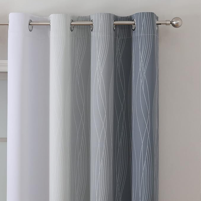 Estelar Textiler Full Room Darkening Greyish White and Grey Blackout Curtains 72 Inch Length 2 Panels Set, Ombre Thermal Insulated Full Light Blocking Grommet Gray Blackout Drapes for Bedroom, 52Wx72L
