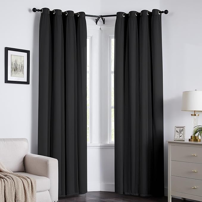 100% Blackout Curtains for Bedroom, Double Layer Black Curtains, Black Out Curtain 63 inch Long with Sheer Overlay for Living Room, Room Darkening Window Drapes with Grommet, 52" W x 63" L
