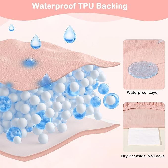 Basumee Muslin Changing Pad Cover Waterproof 2 Pack Baby Changing Table Covers for Boys and Girls Soft Breathable Nursery Diaper Change Table Cover Pad Fits 32"x16", Pink