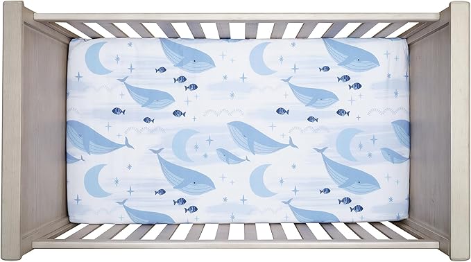 Lambs & Ivy Bubbles & Squirt 100% Cotton Whale/Ocean Fitted Crib/Toddler Sheet