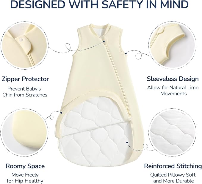 usbettas 1.0 Tog 2.5 Tog Baby Sleep Sack, 100% Cotton Baby Sleeping Bag 3-24M, 2-Way Zipper Baby Wearable Blanket