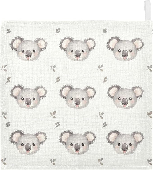 vvfelixl Cartoon Simple Koala Bear Baby Burp Cloths Baby Muslin Washcloths for Boys Girls Cotton Babys Face Towel for Newborn Infants Soft and Absorbent 11.8 X 11.8 in, 5 Pack
