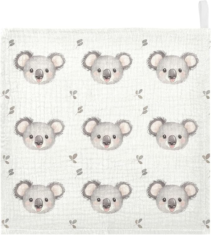 vvfelixl Baby Muslin Washcloths Cartoon Simple Koala Bear Baby Burp Cloths Cotton Babys Face Towel for Newborn Infants Boys Girls Soft and Absorbent 11.8 X 11.8 in, 3 Pack
