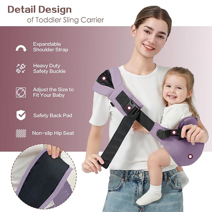 Toddler Sling Carrier, Toddler Carrier Sling, Baby Carriers Hip Carriers with Backrest, Lightweight Travel-Friendly Baby Slings Carriers, Purple