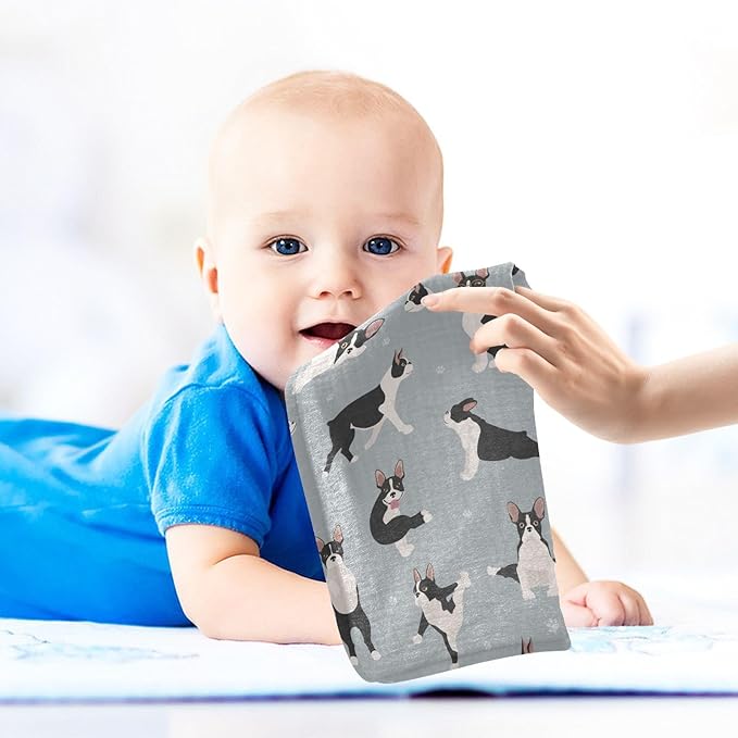 vvfelixl Baby Muslin Washcloths Boston Terrier Baby Burp Cloths Cotton Baby Face Towel for Newborn Infants Boys Girls Soft and Absorbent 11.8 X 11.8 in, 3 Pack