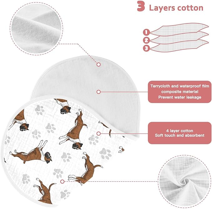 Qinllo 2 Pack Muslin Burp Cloths Boxer Dogs White Cotton Baby Burp Cloths Ultra Absorbent and Soft Spit Up Rags for Newborn Must Haves 22x11 Inch