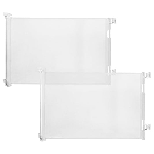 2-Pack Retractable Baby Gate for Stairs-33”Height, Expands up to 55”Width-Safety Gate for Infants, Toddlers, Dogs & Pets-Easy Install, Secure Closure, White Mesh Design for Indoor & Outdoor Use