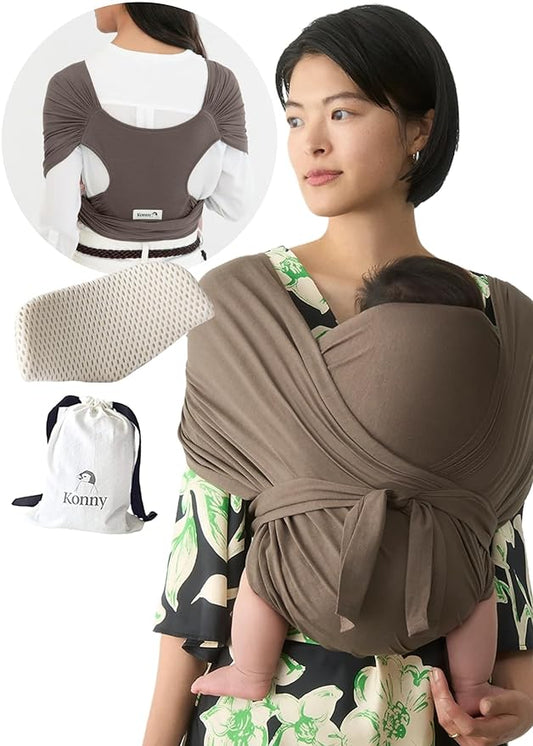 Konny Baby Carrier Flex SoftBreeze with Head Support - Adjustable, Easy to Wear, Hands-Free Breathable Baby Wrap Sling, Perfect for Newborn Babies Essentials up to 44 lbs (M-4XL) - Mocha