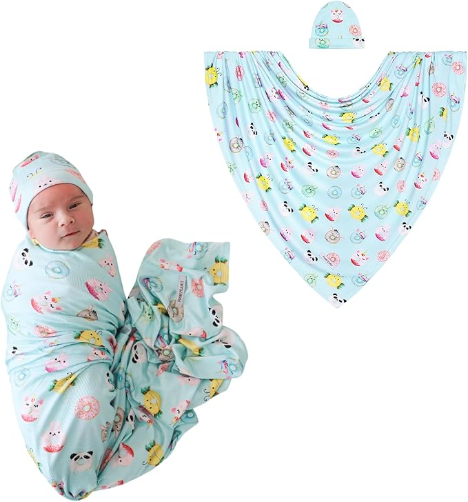 Posh Peanut Swaddle Blanket & Headband Set – Viscose from Bamboo Stretchy Baby Swaddle for Newborn Girls, Receiving Blanket or Nursing Cover