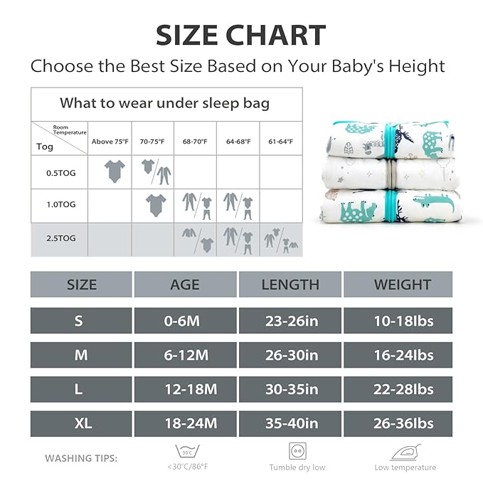 Mosebears Sleep Sack Baby Winter Wearable Blanket with 2-Way Zipper,2.5 TOG Cotton Sleep Sack Unisex (White Cloud, 6-12 Months)